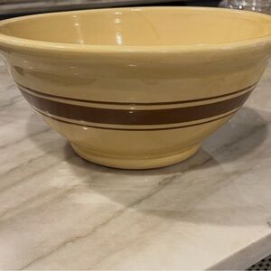 Vintage Yellow Mixing Bowl with Brown Stripes